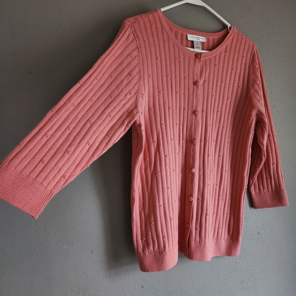 Cottagecore Pink Textured Cardigan Soft Girl Cozy Knit Button Front Petite Large